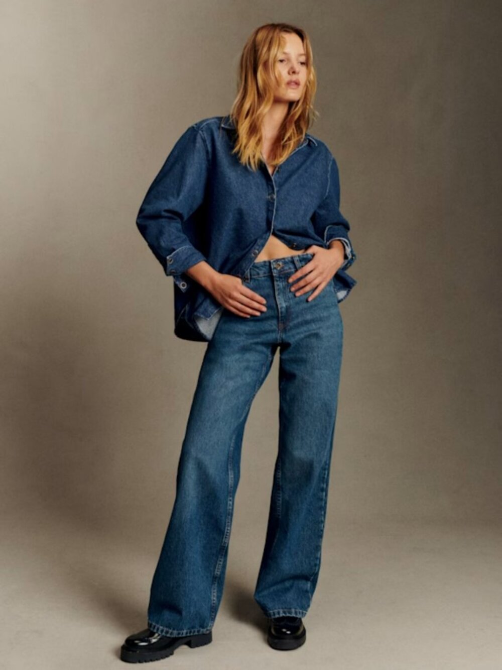 SEZANE The Wide Leg Trousers Jeans Denim Deep Blue Size 10 42